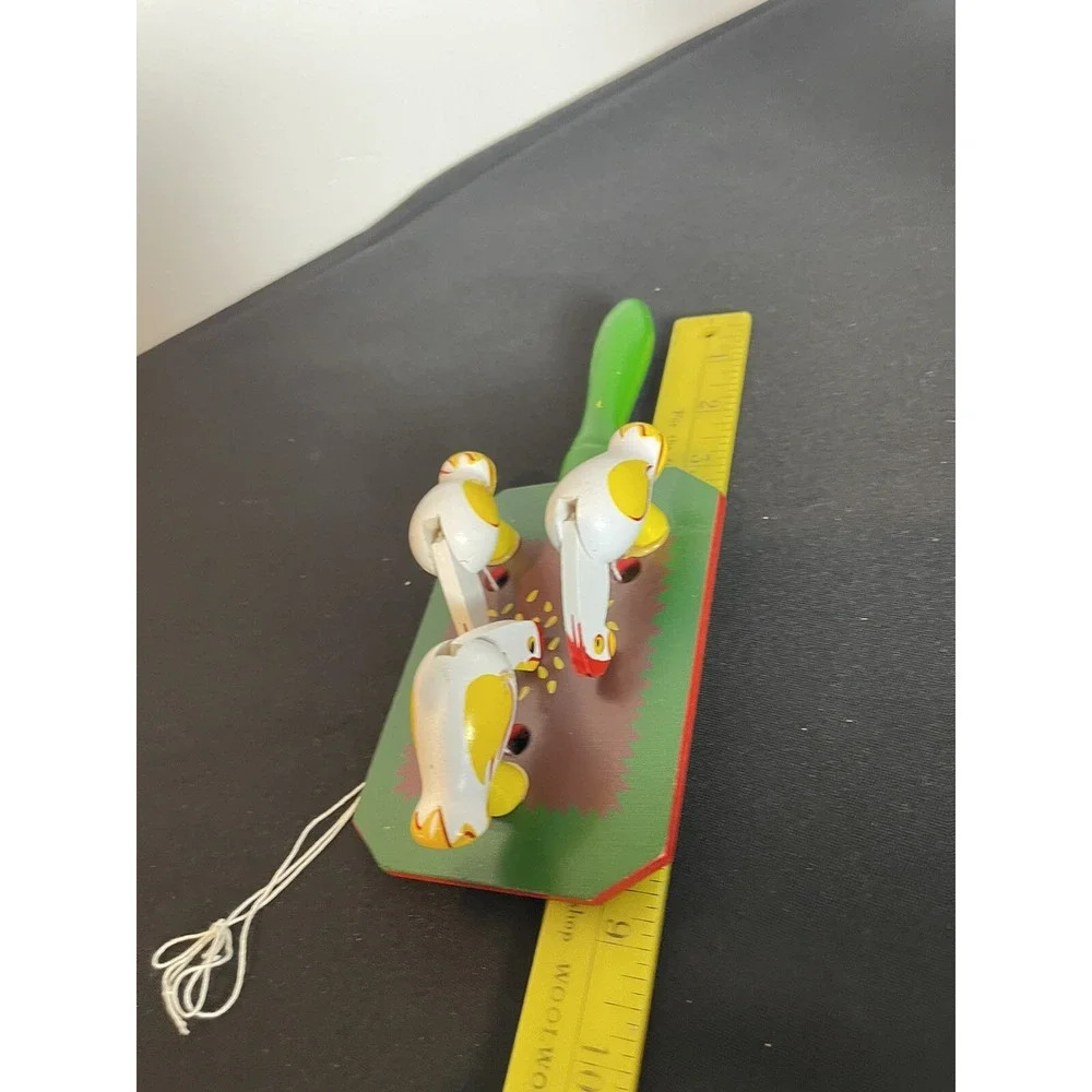 Pecking Hen Toy Vintage Wood Green White Chicken